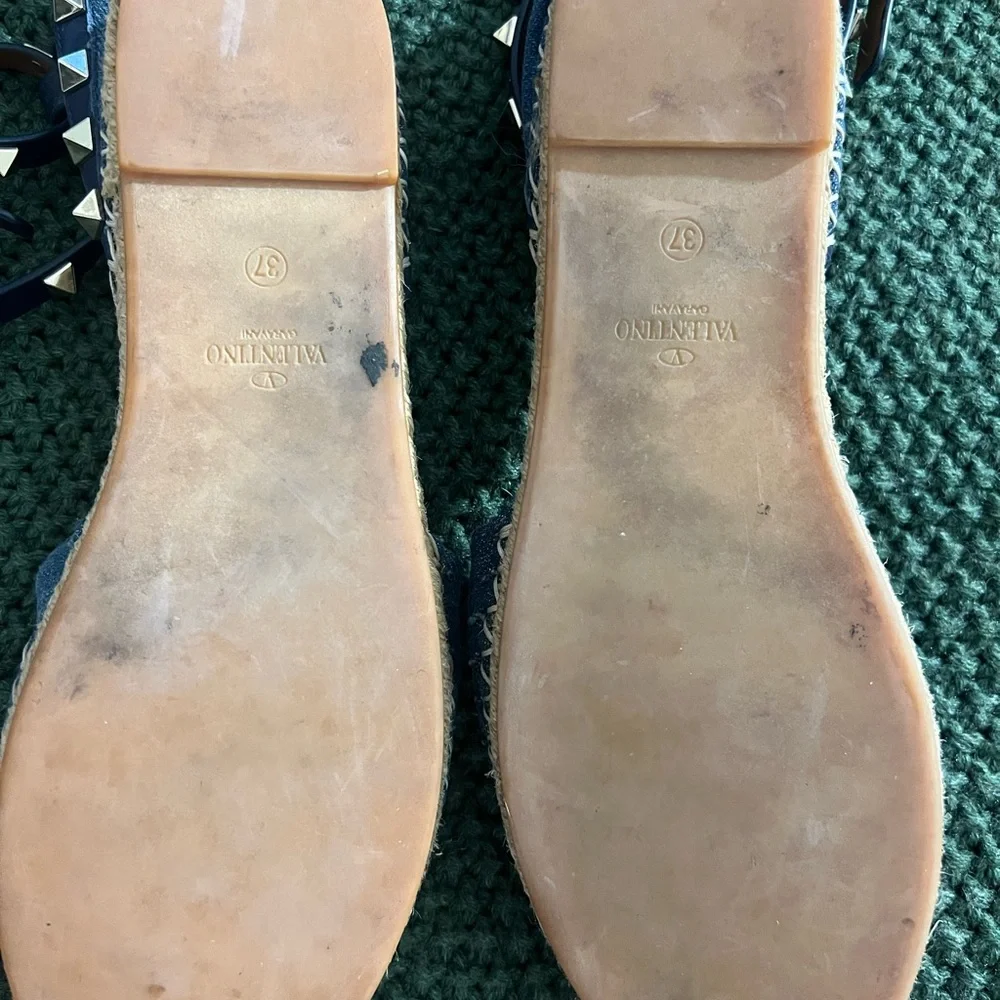 Valentino Garavani Blue Denim Rockstud Ankle Wrap Espadrilles